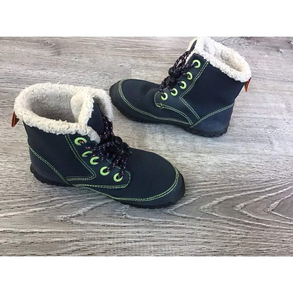Bogs Skyler Lace Up Snow Boot Youth 11 Navy Blue Insulated Waterproof Faux Fur